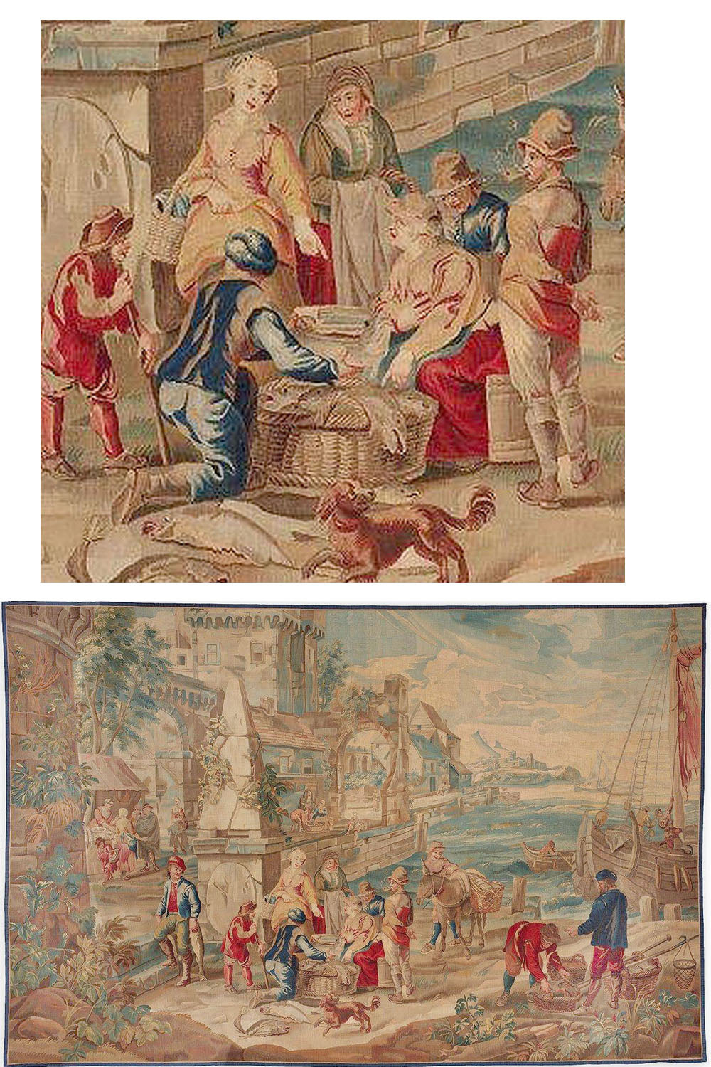 CU-1166 - Brussels 18th Century Tapestry Teniers, Marche´ Poissons