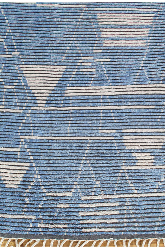 KC1065NS - Moroccan Collection Fluffy Ribbed Blue Ivory Rug