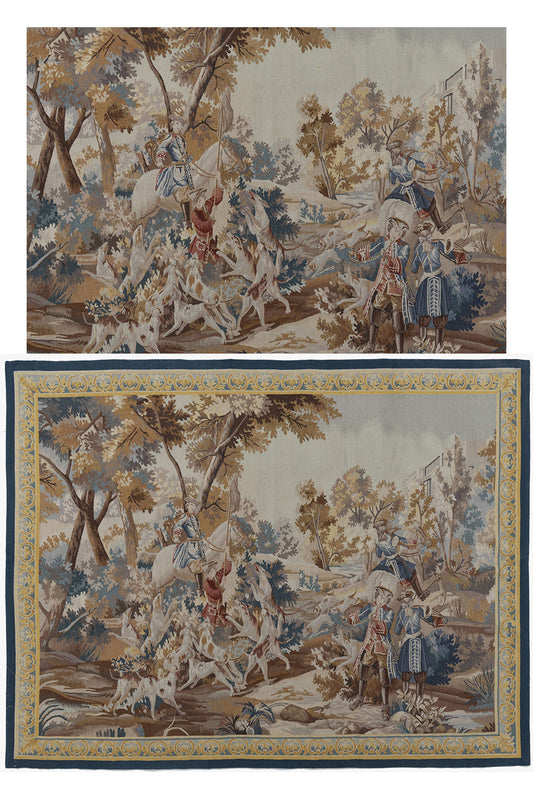 Q422 - Classic French Brown Hunting Scene Tapestry
