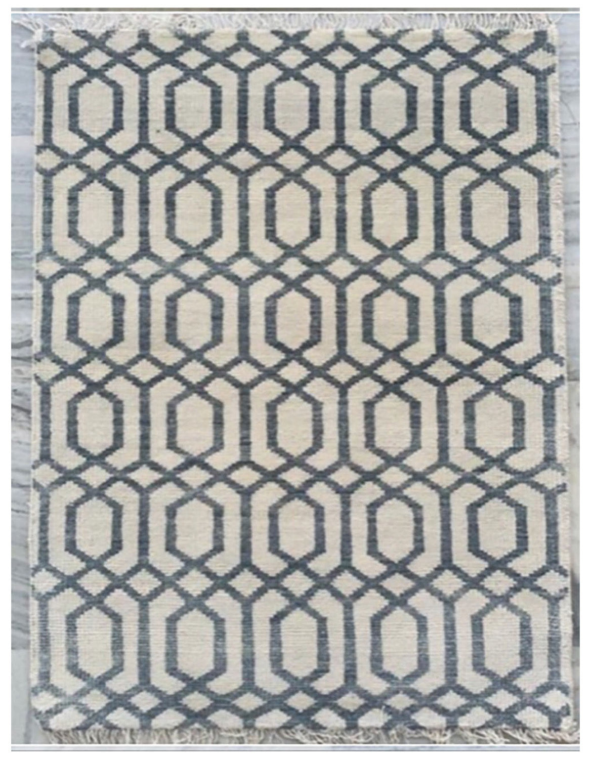S-7341 - Hexagonal Blue Ivory Sample Rug
