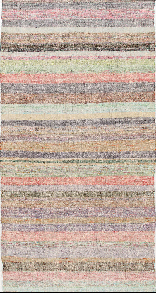 U-2900 - Vintage Turkish Fabric Kilim Runner Rug
