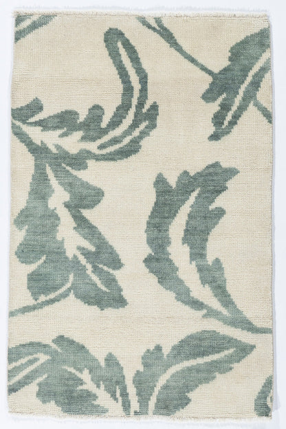 N-7147-A - Leaf Design Ivory-Light Blue Rug